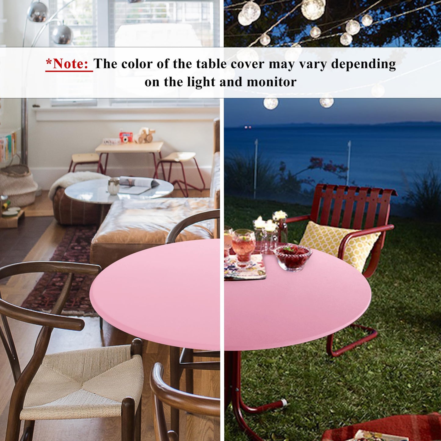 Obstal Fitted Round Table Cloth, Reversible Waterproof Stain Resistant Elastic Stretch Tablecloth, Wipe Clean Table Cover for Outdoor/Indoor Use, Fits Round Tables up to 48" - 56" Diameter, Baby Pink