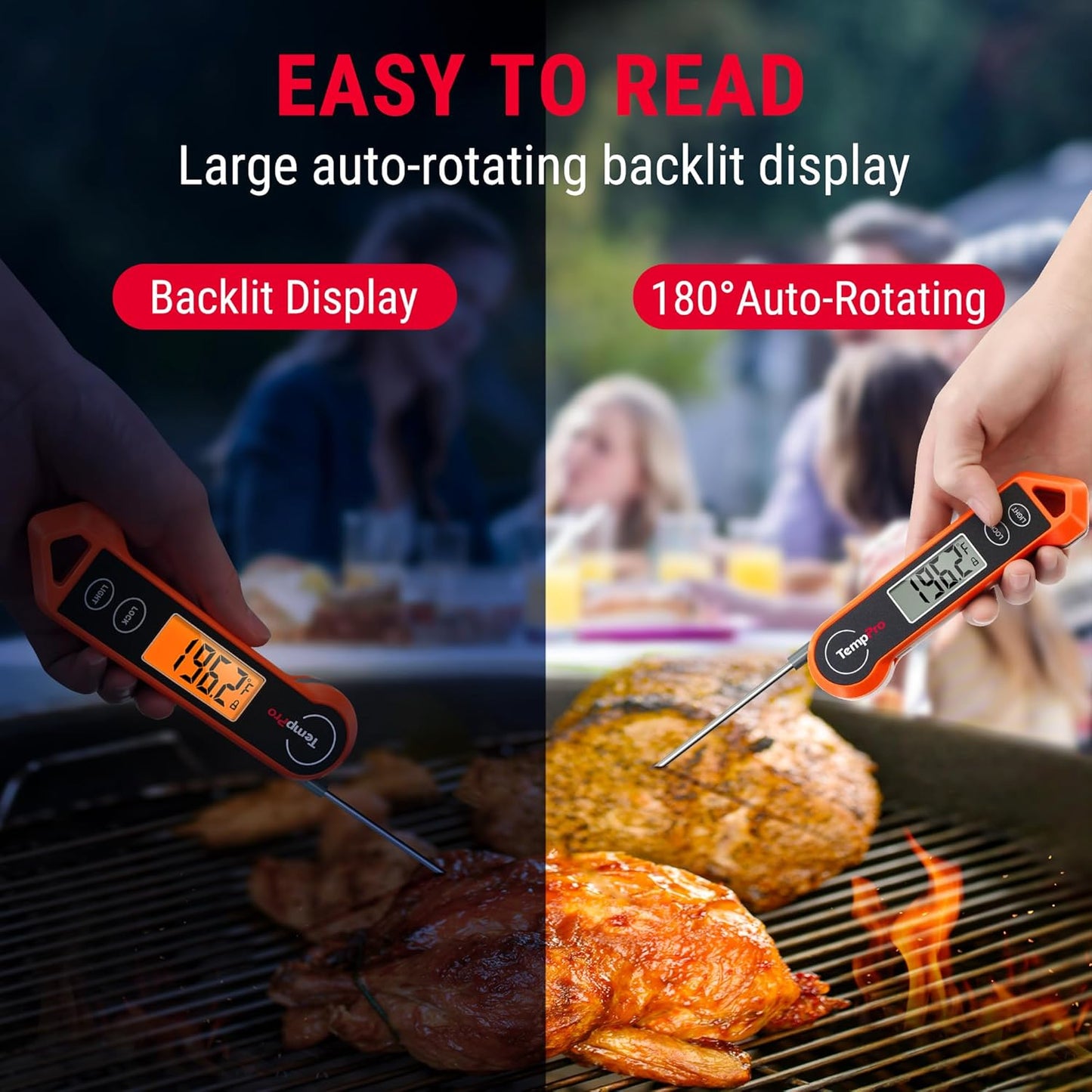 ThermoPro Digital Instant Read Meat Thermometer - Waterproof Kitchen Cooking Tool with Ambidextrous Backlit | Perfect for BBQ, Grill, Smoker, and Candy