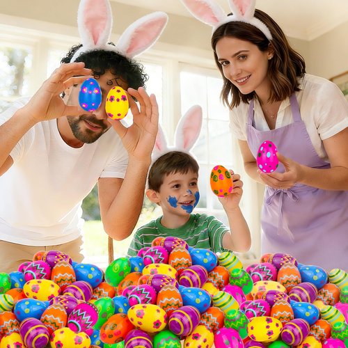 48 PCS 3.1" Plastic Printed Easter Eggs Bulk, Bright Colorful Fillable Empty Easter Eggs Bulks for Egg Hunt, Kids Easter Basket Stuffers Fillers Classroom Prizes Rewards Party Favors for Boys Girls