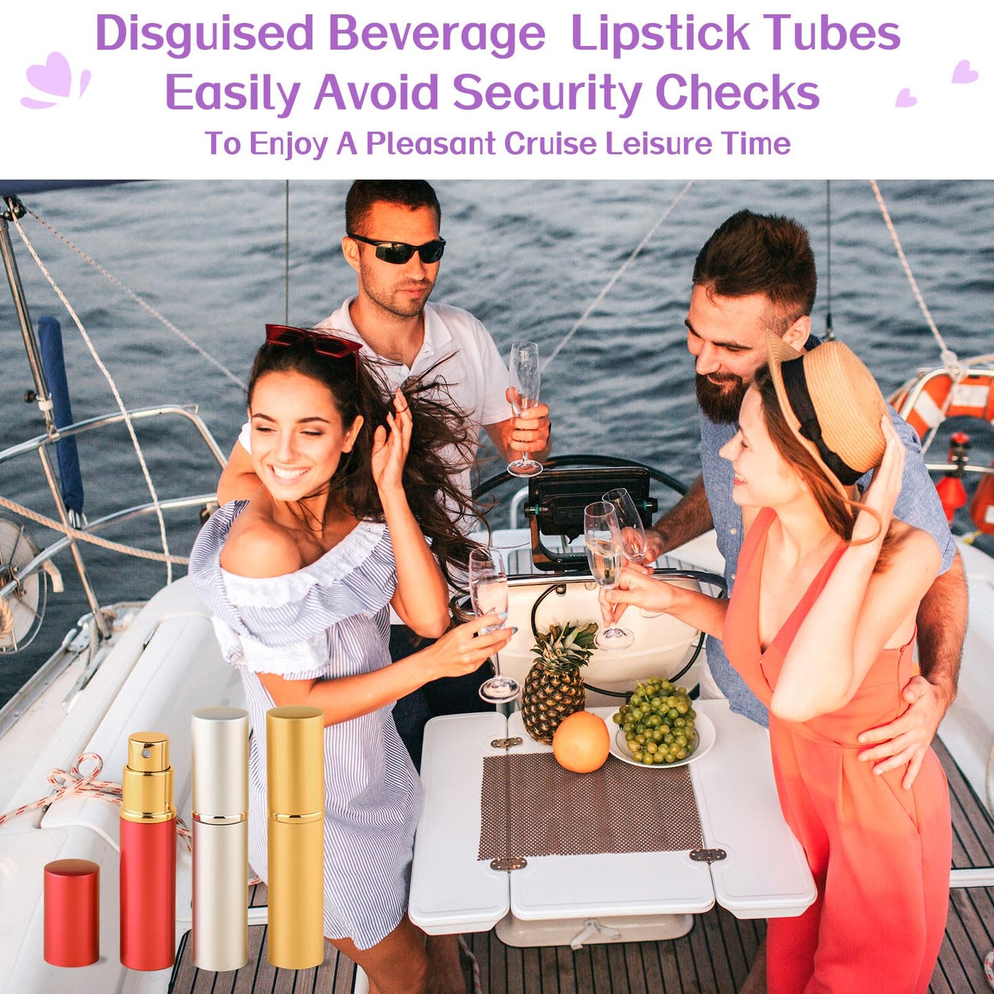 Domensi 6 Pcs Lipstick Flask 0.17 oz Fake Funny Lipstick Flask Portable Leakproof Drinking with 2 Funnels for Party Gifts, Cruise Activities, Pink, Purple, Black, Gold, Silver and Red