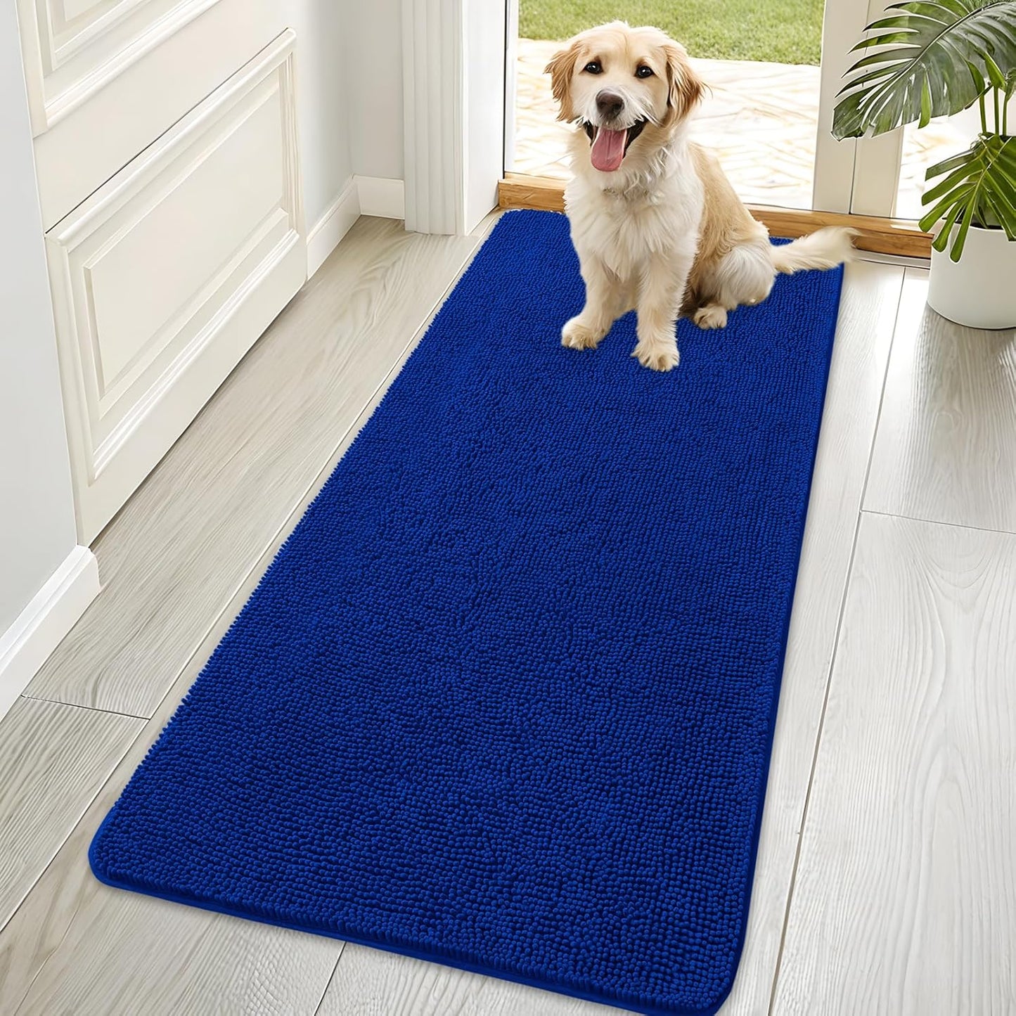 OLANLY Dog Door Mat - Absorbent Non-Slip Washable Doormat for Muddy Paws | 70x35 Royal Blue