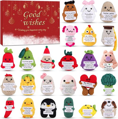 Handmade Crochet Animals Advent Calendar 2025 - 24 Days of Positive Cards & Emotional Support Toys