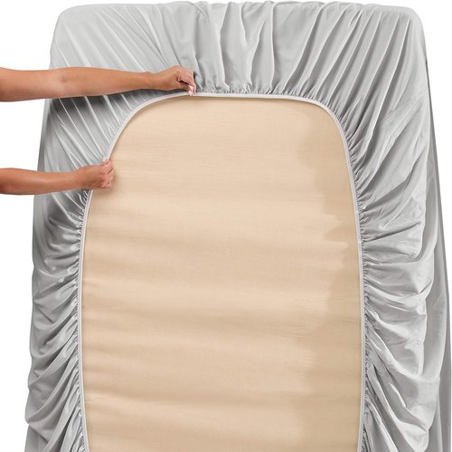 Hearth & Harbor Extra Deep Pocket Twin Sheet Set - Fits Mattresses 18-24 Inches Deep - 4 Piece Silver