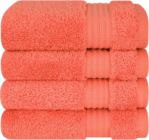 Cotton Paradise 100% Cotton Turkish Washcloth Set - Soft Absorbent 4-Piece Coral Towels