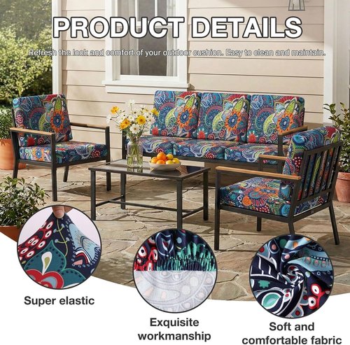 Hyha 8-Piece Patio Cushion Covers - Washable Stretch Slipcovers for Outdoor Furniture Cushions | Paisley Design