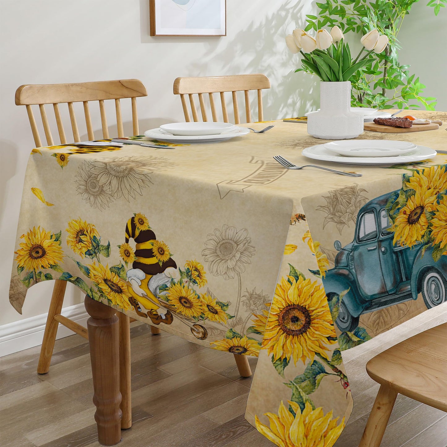 cusugbaso Sunflower Tablecloth 60x120 Inch Rectangle, Yellow Sunflower Decorations for Home, Spring and Summer Table Cloth Rectangle Water Resistant for Table, Party Decorations