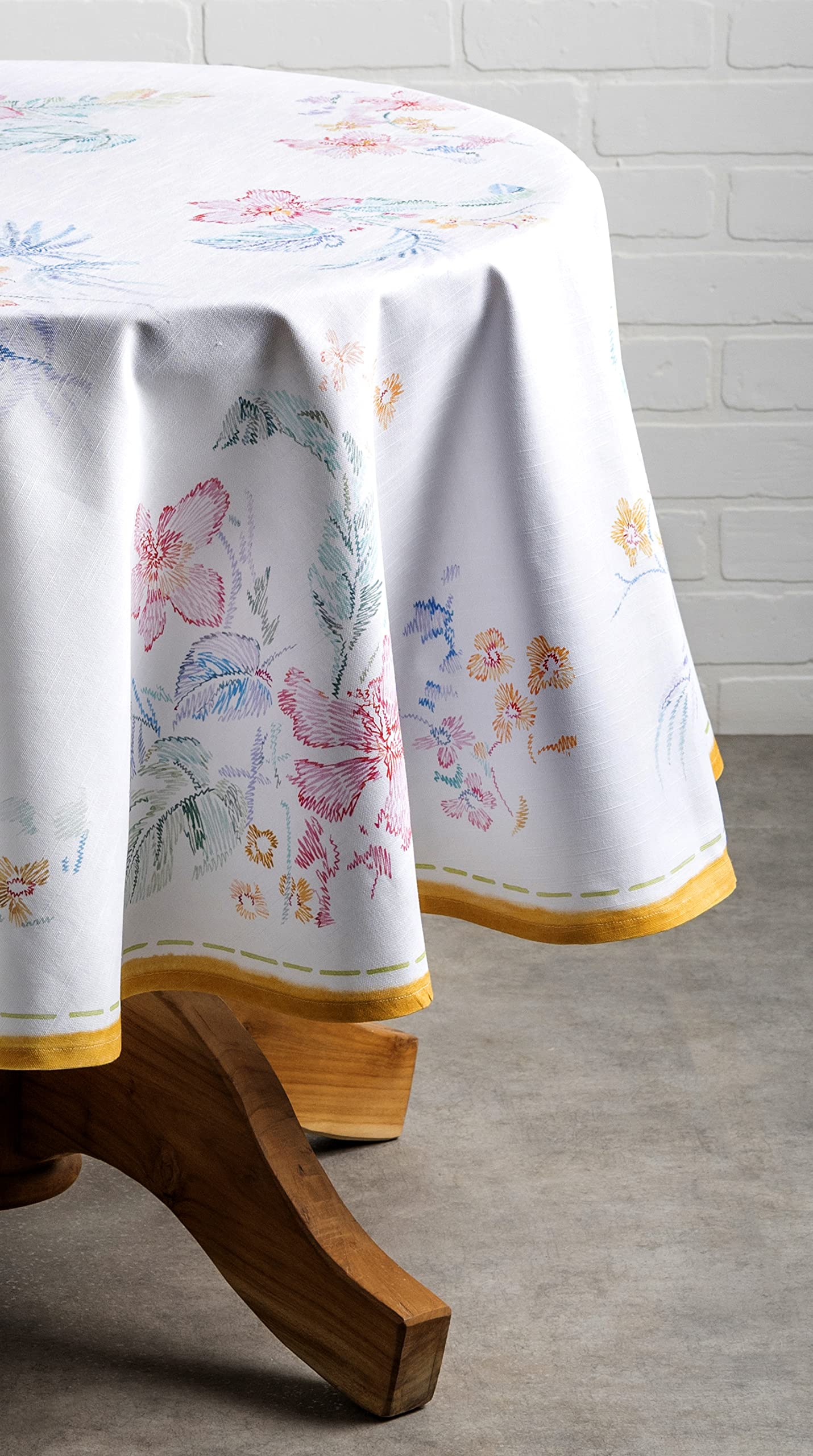 Maison d' Hermine Table Cloth Round Table 100% Cotton 69 Round Inches Tablecloth Reusable Decorative for Dining Kitchen Room Farmhouse Home Gifts for Mothers Day Spring Summer - Paradise Island