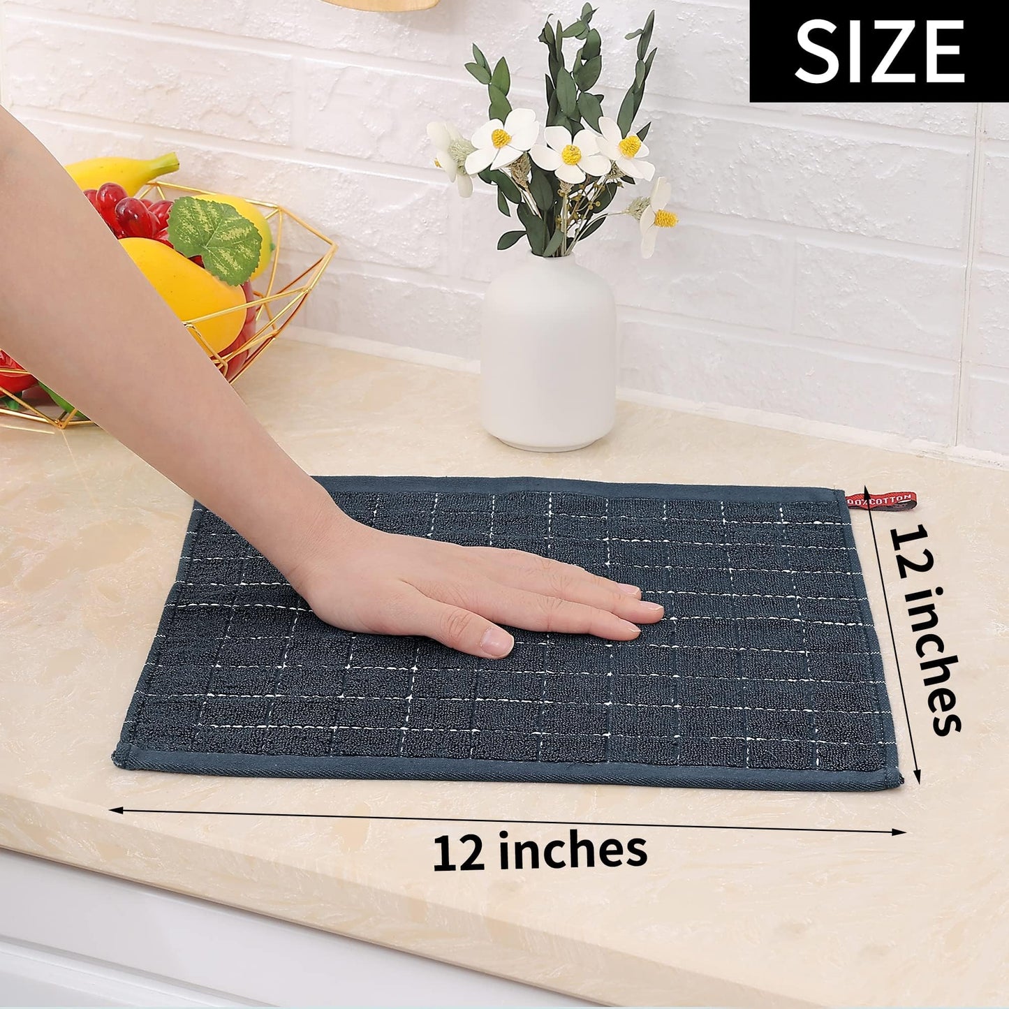 Homaxy 100% Cotton Terry Kitchen Dish Cloths, Ultra Soft and Absorbent Dish Towels for Kitchen, Suitable for Drying and Washing Dishes, 24 Pack, 12 x 12 Inches, Dark Grey