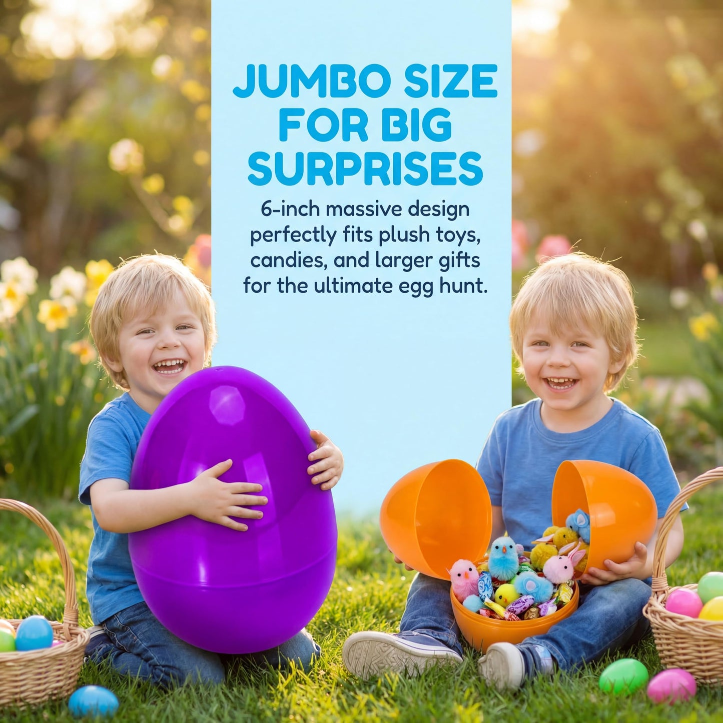 Qudoustar 18 Pack 6 Inch Jumbo Easter Eggs, Colorful Giant Plastic Fillable Eggs Bulk, for Easter Hunt Basket Stuffers Party Favors Classroom Prize Supplies Kids Boys Girls