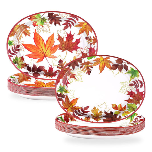 Grencian 50Pcs Fall Pumpkins Oval Paper Plates 10" x 12" Large Disposable Heavy Duty Thanksgiving Watercolor Blue and White Pumpkin Paper Plates for Fall Harvest Thanksgiving Party Supplies