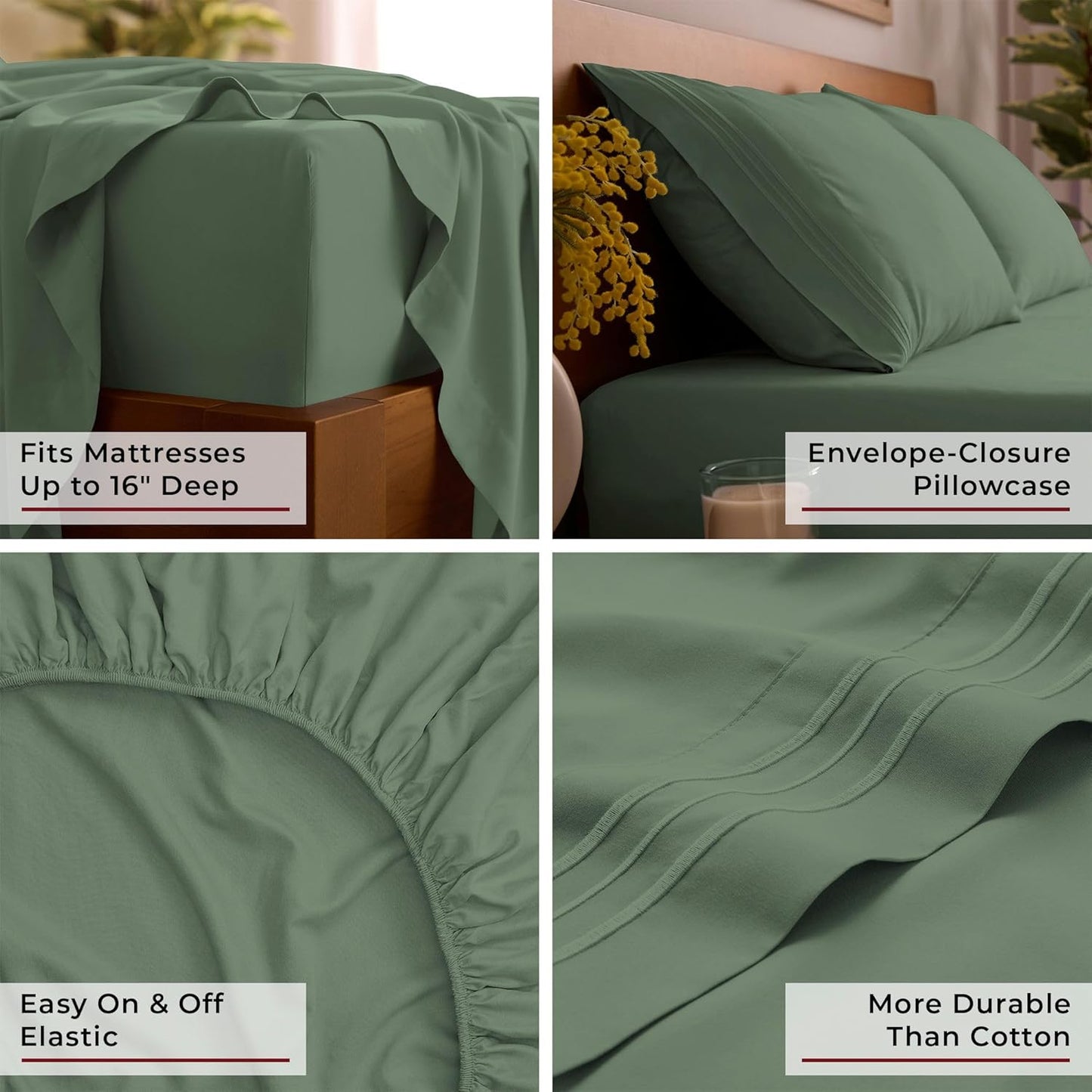 Mellanni Full Sheets Set - 4 PC Hotel Luxury Bedding | Extra Soft, Cooling, Wrinkle-Resistant (Full, Sage)
