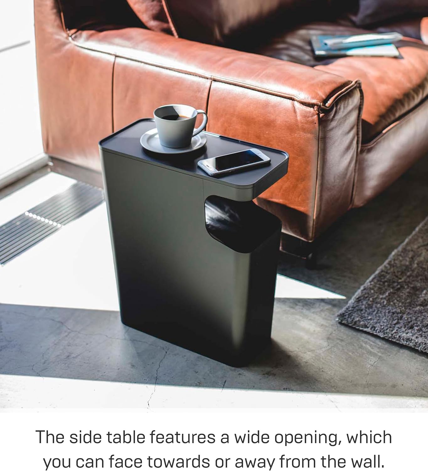 YAMAZAKI home Tower Side table and Trash can Black