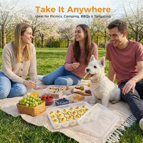 HANSGO Deviled Egg Containers with Lid, Set of 2, Plastic Clear Deviled Egg Tray Holder Carrier for 60 Eggs, Suitable for Refrigerator, Home, Party, Kitchen Supplies, Stackable & Portable