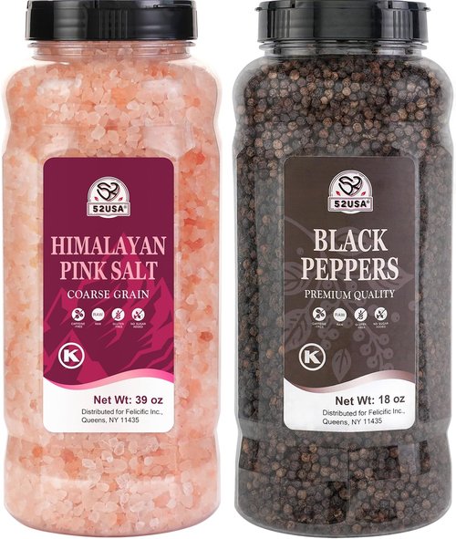 52USA Whole Black Peppercorns & Himalayan Pink Salt - Coarse Grain 39 oz | Perfect Grinder Refill Set