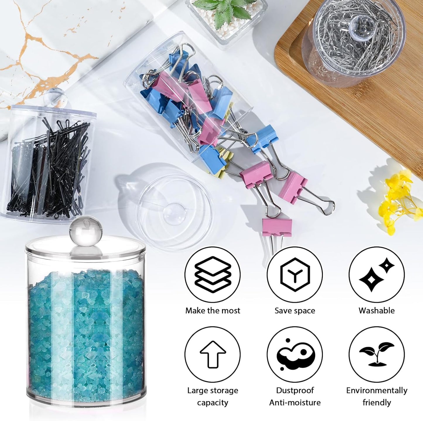 XIPENGKEJI Qtip Holder Set - 4 Pack Apothecary Jars with Lids for Bathroom Organization | 10oz-12oz Canisters