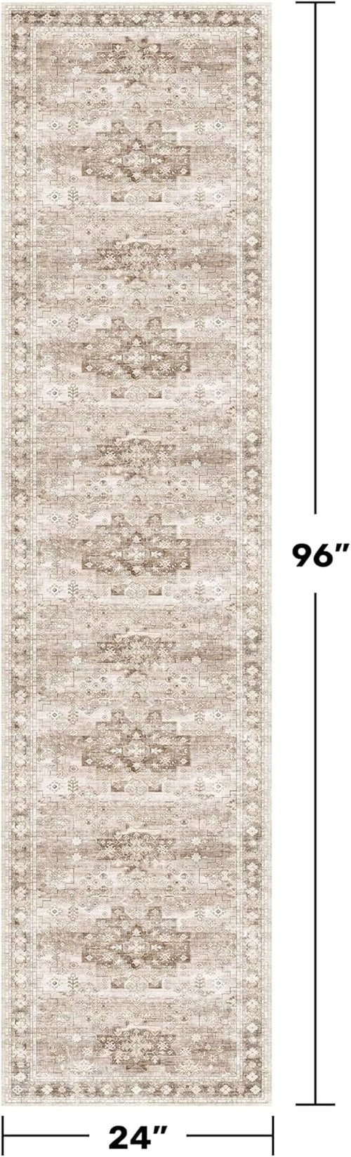 **Regine Switzerland Boho 2x8 Long Runner Rug - Non-Slip Vintage Floral Design in Beige Latte**