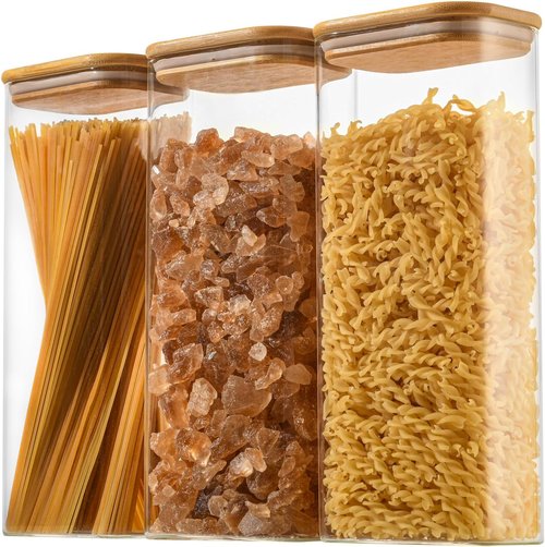 D2scrma Airtight Glass Storage Containers - 71oz Rectangle Set of 3 with Bamboo Lids | Ideal for Pantry Organization