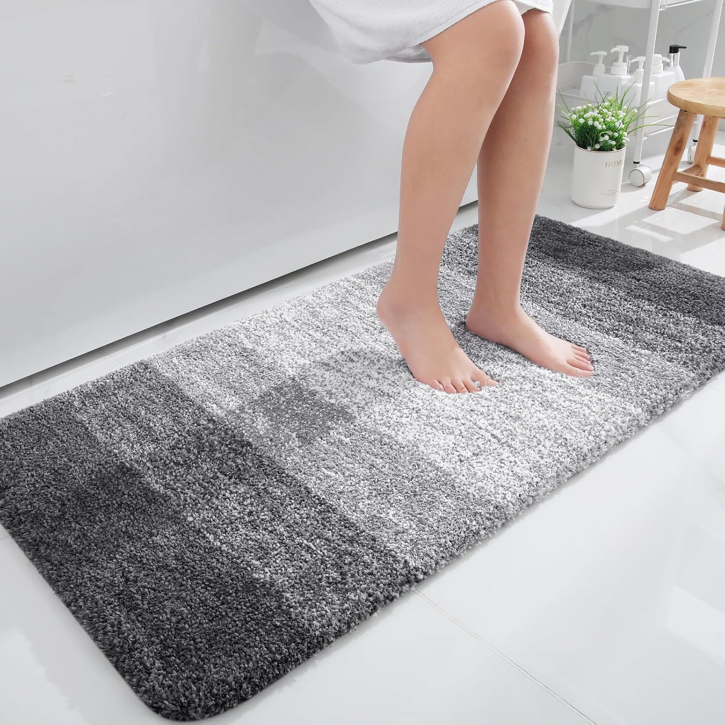 OLANLY Large Bathroom Rugs - Extra Soft Microfiber Mat 45x27 | Quick Dry & Machine Washable, Grey