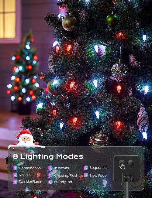 Brightown Solar Operated C6 Strawberry String Lights, 22.64ft 50 LEDs Warm White LED Christmas Fairy Lights, Solar Christmas Lights Outdoor, Christmas Decorations for Christmas Tree, Garden Decor