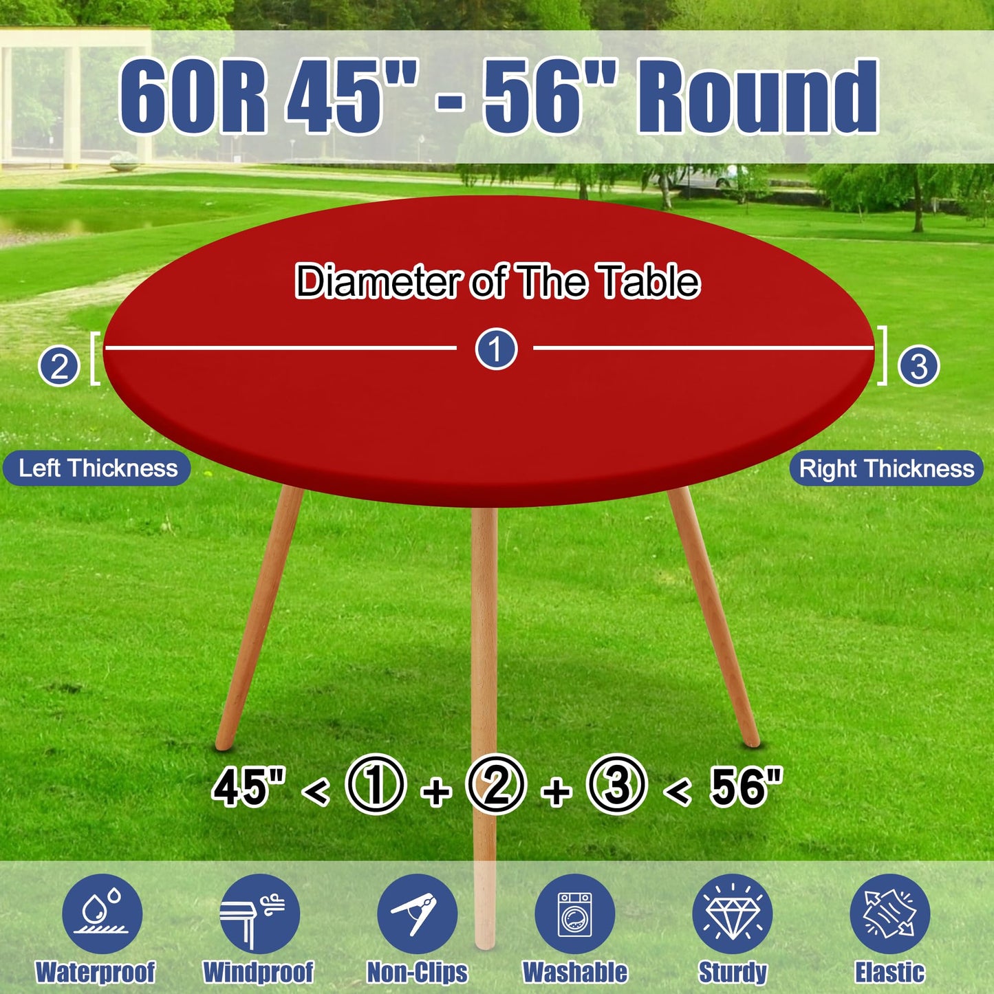 Moosfor Round Spandex Tablecloth, Elastic Fitted Waterproof Tablecloths for 45"-56" Tables, Stretch Washable Picnic Table Cover for Camping, Dining, Indoor and Outdoor, Red