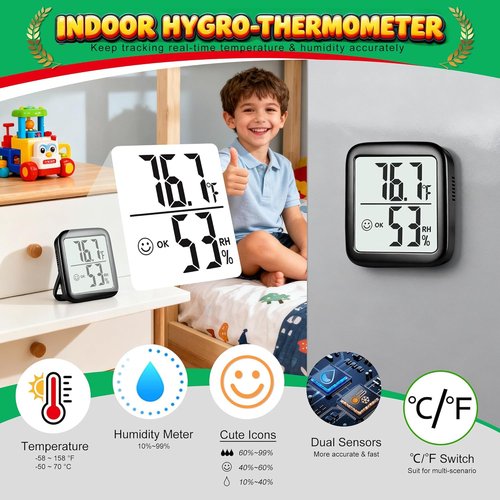 Antonki Room Thermometer - 2 Pack Digital Temperature & Humidity Monitor for Home, Greenhouse & More