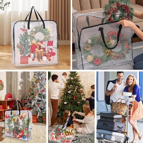 Extra Large Wreath Storage Container by [Brand Name] - 25-Inch Waterproof Bags with Zipper & Handles