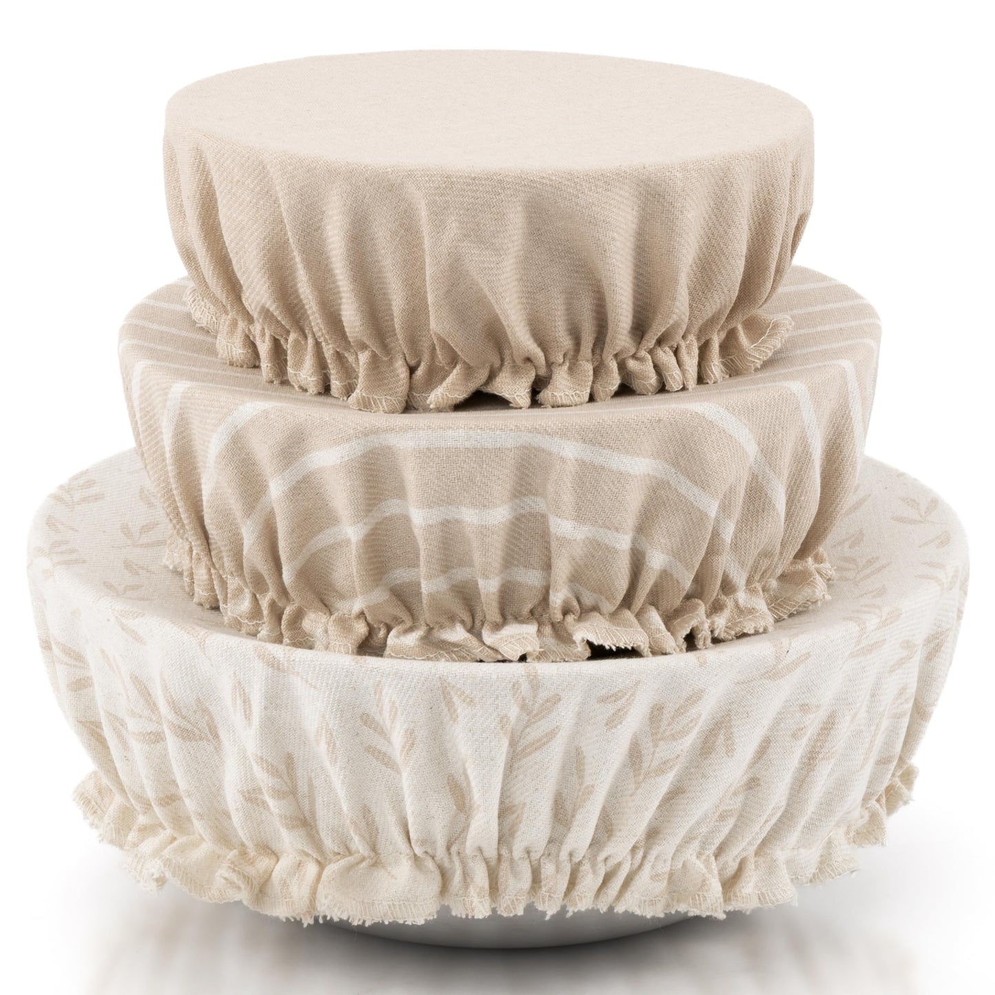 Beautiful Linen Cotton Blend Bowl Covers for Bread Proofing - Reusable Set of 3 in Varying Sizes Easily Fit Your Bowls 7" to 13" - Durable Fabric Covers, Ideal Sourdough Bread Baking Accessories