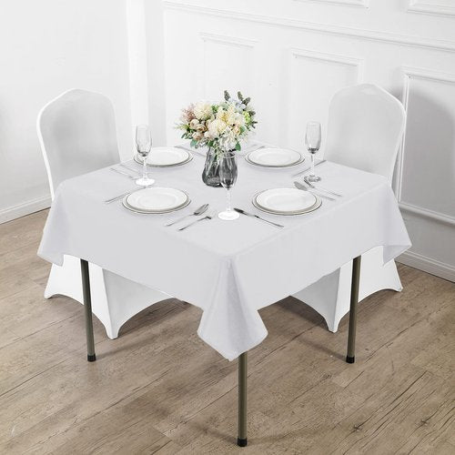 Fokitut 2 Pack Waterproof Square Tablecloth, 52x52 Inch, Stain Resistant and Wrinkle Polyester Table Cloth, Fabric Table Cover for Kitchen Dining, Wedding, Party, Holiday Dinner-White
