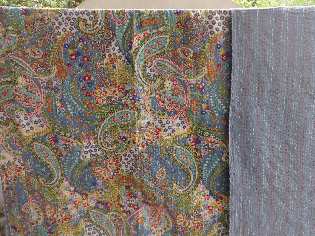 Trade Star Handmade Paisley Printed Quilt Twin Size Kantha Bedding Indian 100% Cotton Bedspread Bohemian Throw Floral Bed Cover for Home Decor