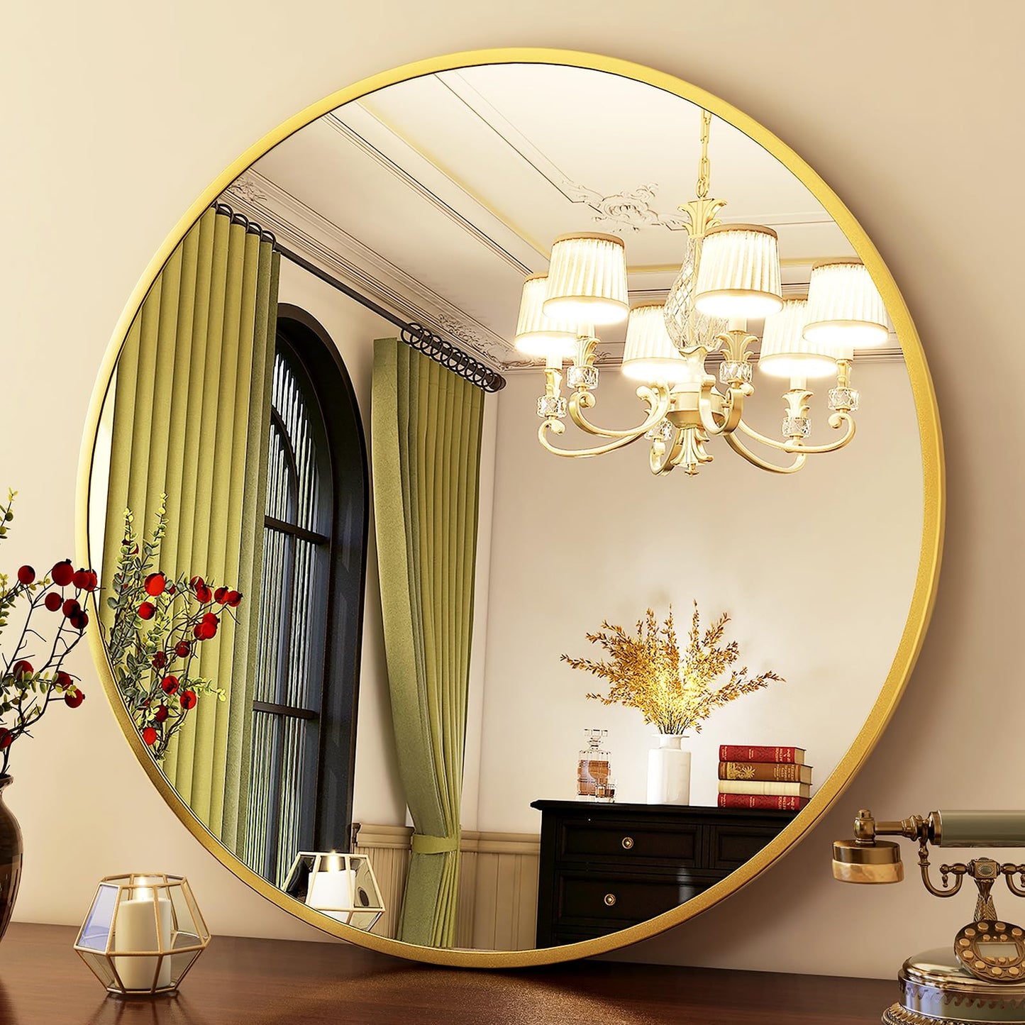 HARRITPURE Round Mirror 30 Gold Wall Mounted Circle Mirrors Vanity Mirror with Brushed Aluminum Alloy Frame Modern Decoration for Bathroom, Living Room, Vanity, Bedroom, Entryway