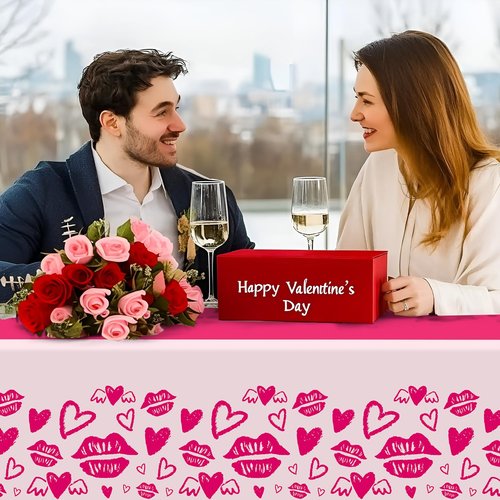 Childom 2 Pcs Valentines Day Tablecloths for Valentines Day Decorations,54" x 108" Disposable Plastic Tablecloths,Rectangle Lip Table Cover for Party Decorations Mothers Day Anniversary Birthday