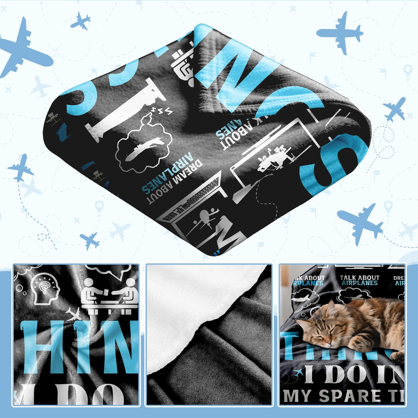 Airplane Throw Blanket, Aircraft Blanket, Pilot Gifts, Aviation Gifts for Men Boys Adults, Soft Flannel Plane Quilts, Airplane Decor, Lightweight Throw for Bed, Sofa, Outdoors, 40"x50" for Kids
