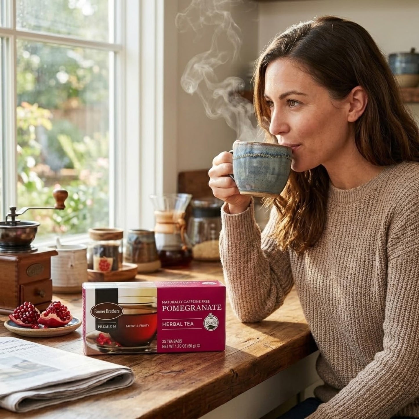 Farmer Brothers Premium Pomegranate Herbal Tea – 25 Individually Wrapped Bags – Naturally Caffeine-Free Fruit Tea with Tangy, Berry-Like Aroma – Soothing, Flavorful & Perfect for Relaxation