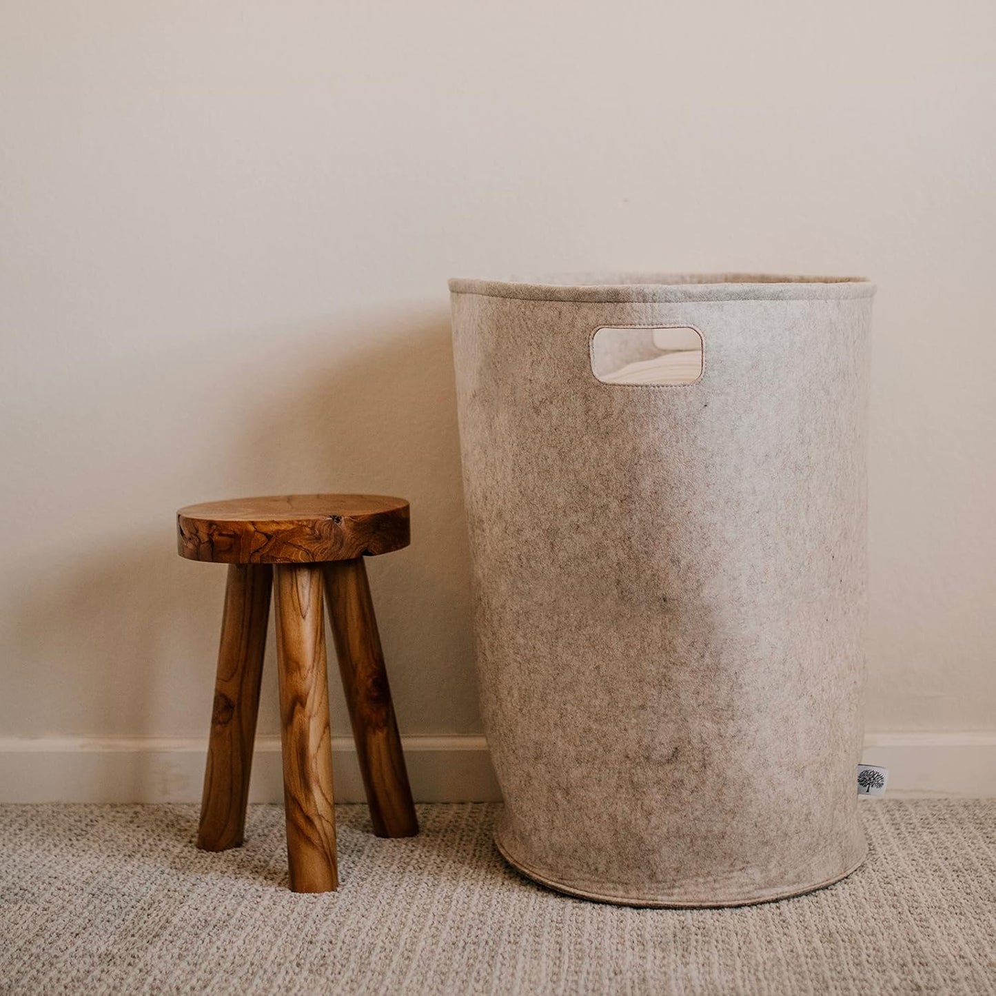 Parker Baby Nursery Laundry Hamper - Large Oatmeal Felt Storage Basket for Baby's Room