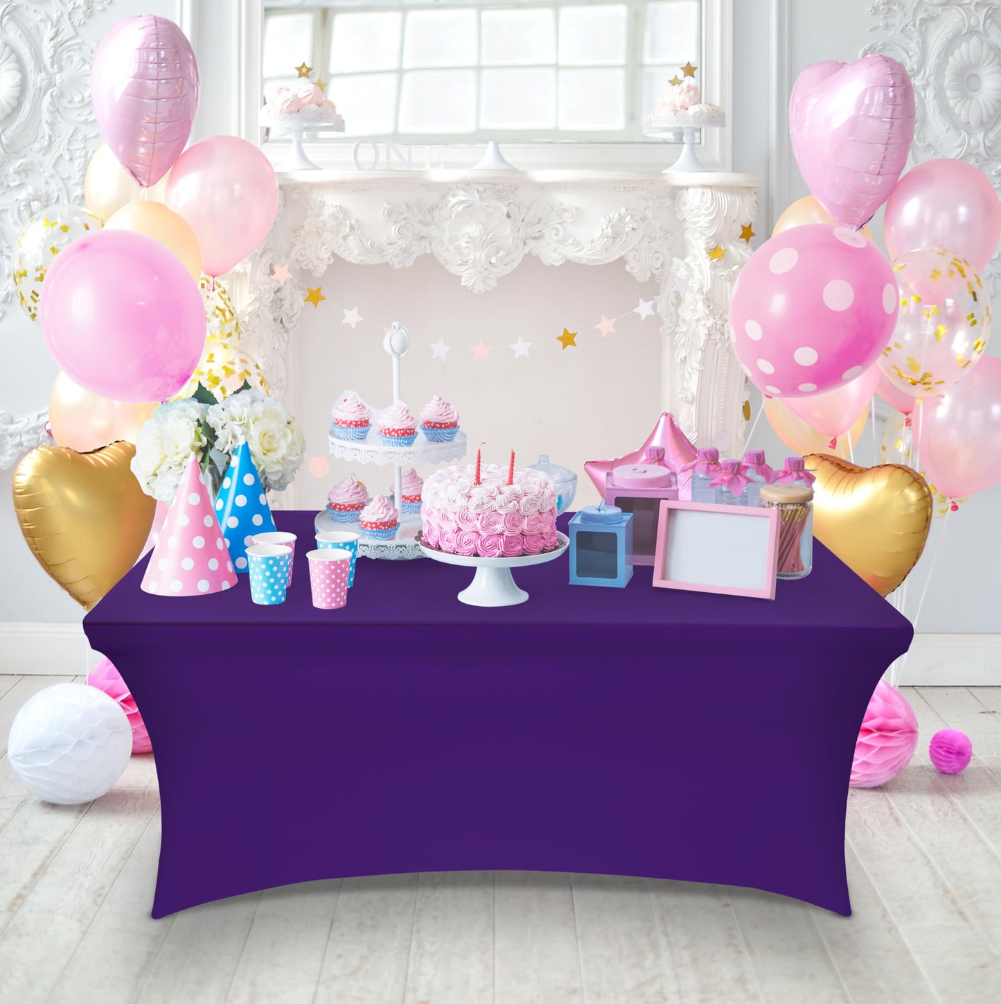 Utopia Kitchen Spandex Tablecloth 2 Pack [8FT, Purple] Tight, Fitted, Washable and Wrinkle Resistant Stretch Table Cloth Rectangle Cover for Trade Show, Weddings & Parties [96Lx30Wx30H Inch]