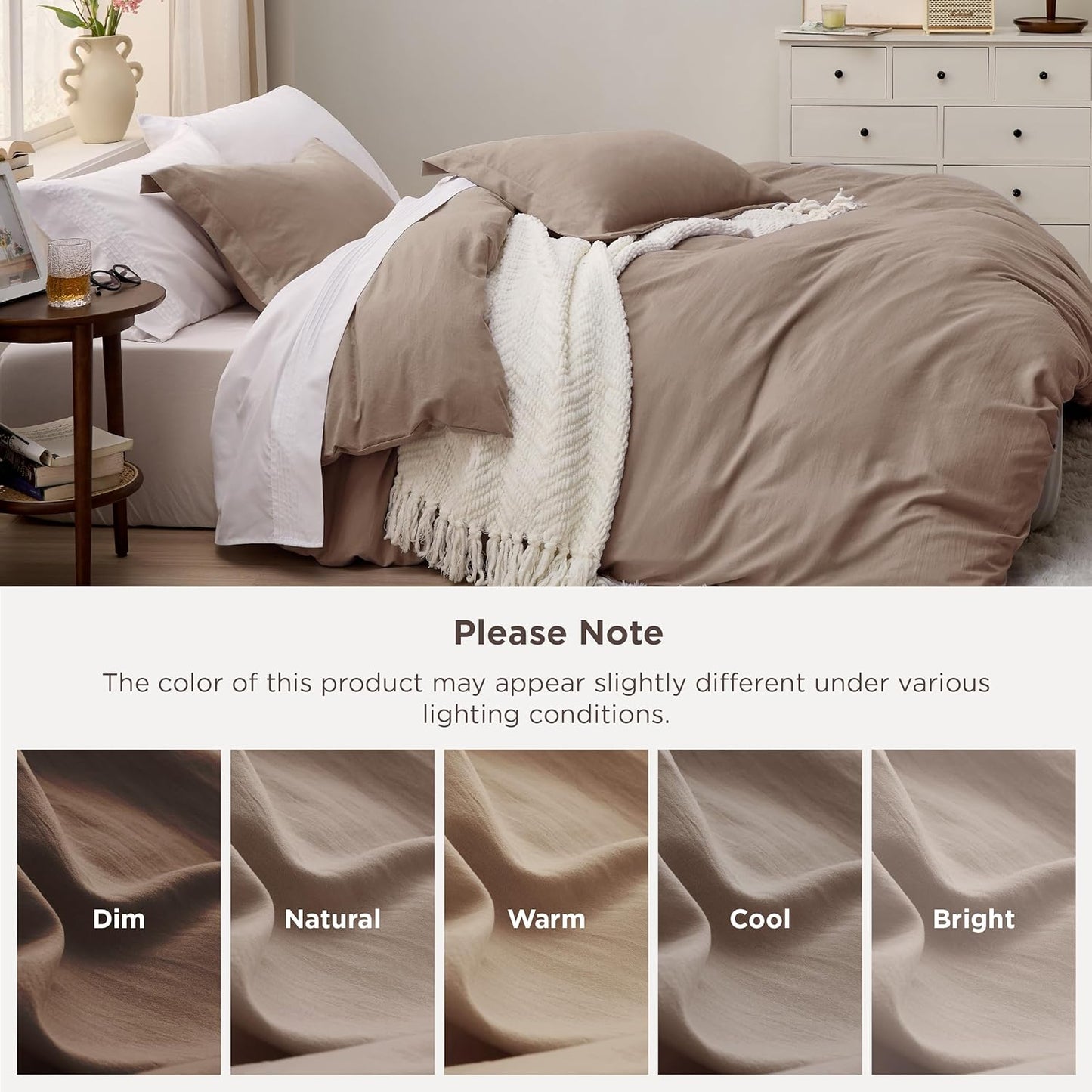 Bedsure Khaki Duvet Cover Set - Extra Soft King Size 3-Piece Bedding, 104x90 Inches with Zipper Closure & 2 Pillow Shams