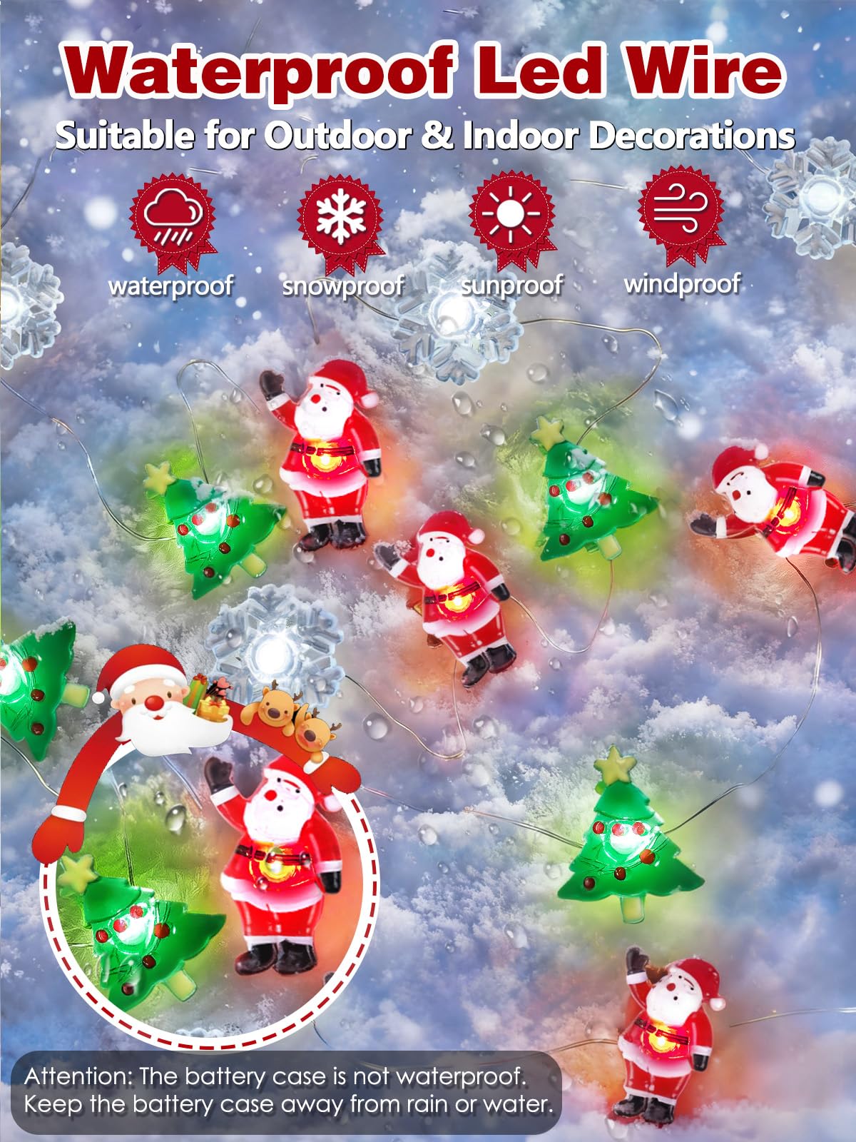 Christmas String Lights Decoration, 10ft 30LED Christmas Tree Santa Snowflake Fairy Lights Battery Operated with Remote, 8 Modes & Timer, Twinkle Light for Xmas Tree Party Indoor Outdoor Decoration