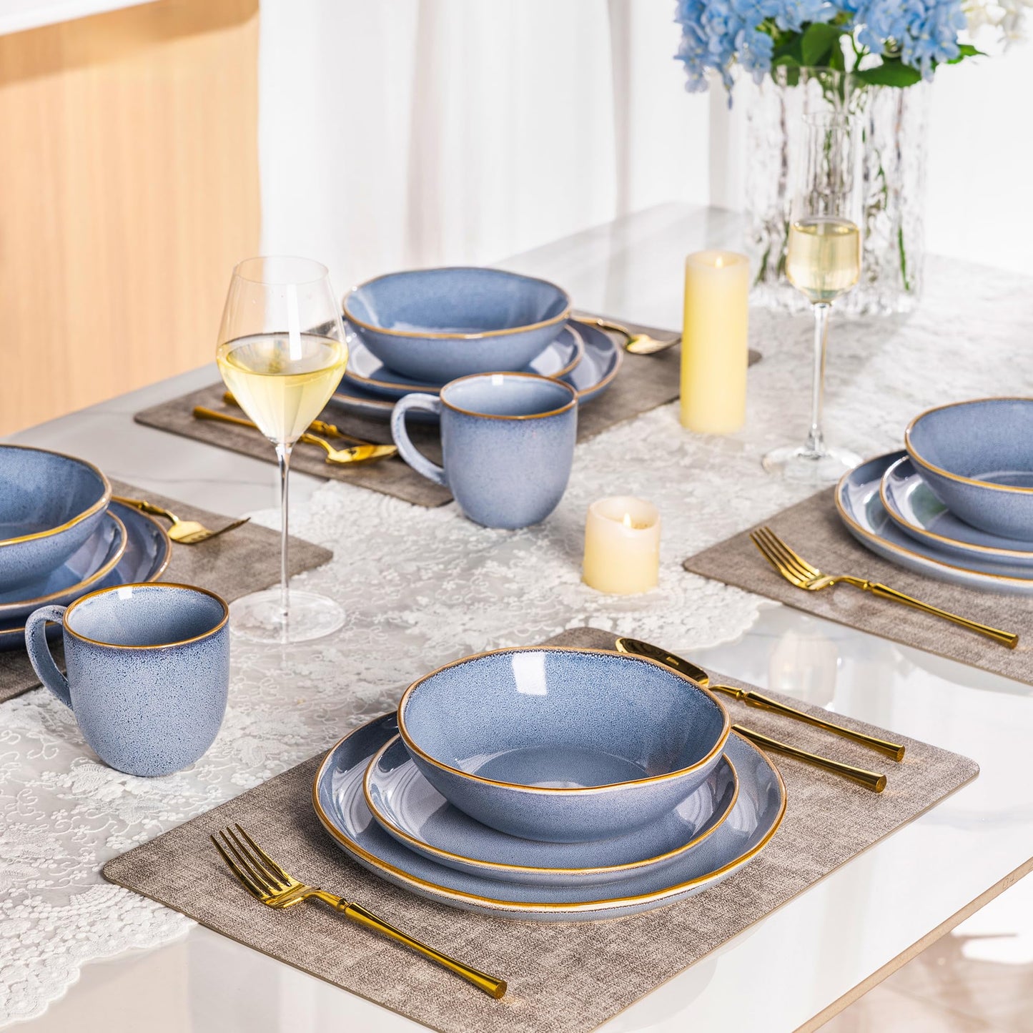 AmorArc Ceramic Dinnerware Sets,Handmade Reactive Glaze Stoneware Plates and Bowls Sets,Highly Scratch Resistant | Dishwasher & Microwave Safe Dishes Set,Service for 4 (12pc)