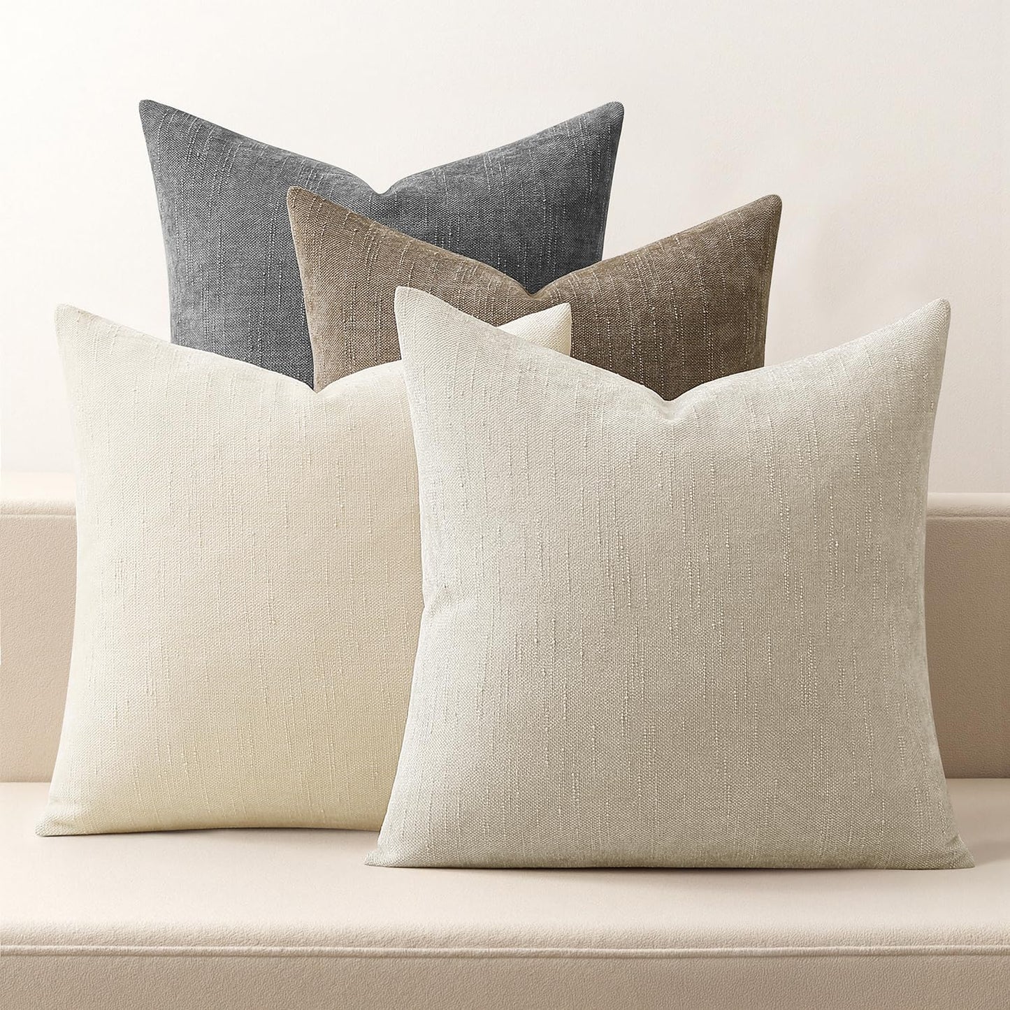 MIULEE Pack of 4 Decorative Throw Pillow Covers 18x18 Inch Neutral Chenille Textured Throw Pillows Boho Farmhouse Accent Cushion Covers for Modern Home Decor Couch Sofa Bed Living Room