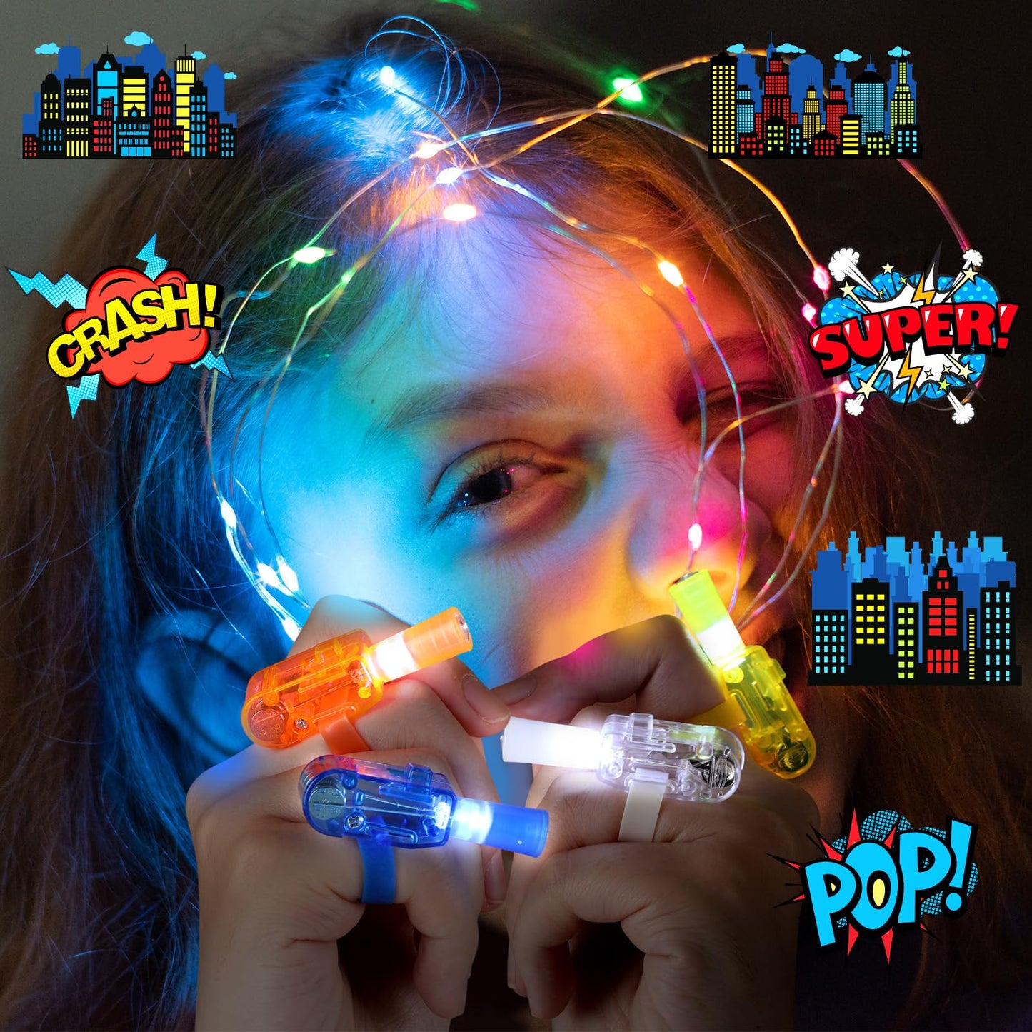 SiliFine 36 Pcs Hero Theme Party Favor Hero LED Finger Lights Favor Glow in the Dark Finger Light Bulk for Birthday Goodies Bag Stuffer Reward Prizes Valentine Gifts Valentine Party Supplies Classroom