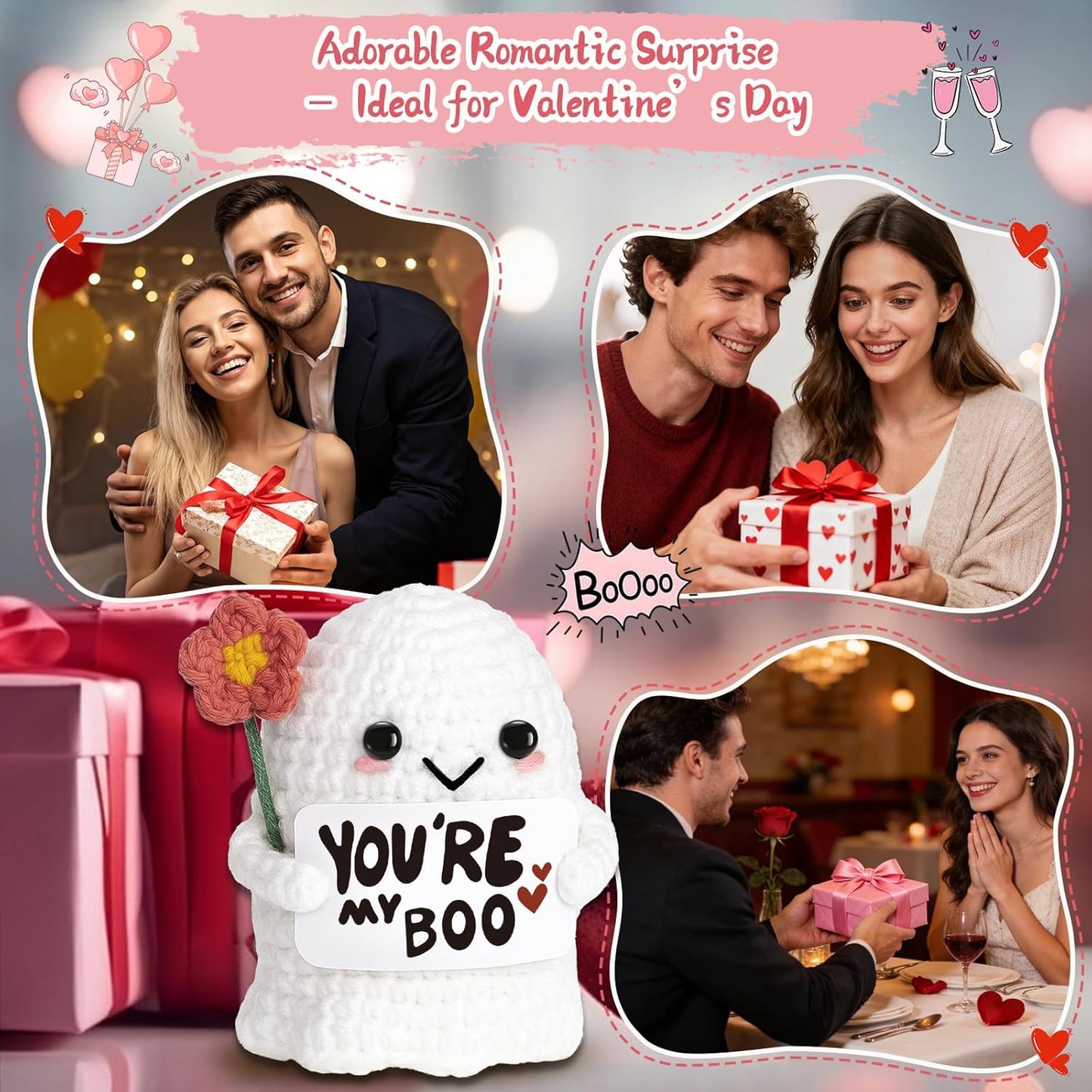 Skiennix You're My Boo Crochet Ghost - Cute Anniversary Gift for Him/Her | Perfect for Valentine's Day & Halloween