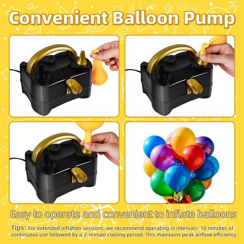 Bezente Balloon Pump Electric, Portable Balloon Inflator Pump Electric Air Pump for Balloons Dual Nozzle Electric Balloon Pump for Birthday Wedding Graduation Party Decorations