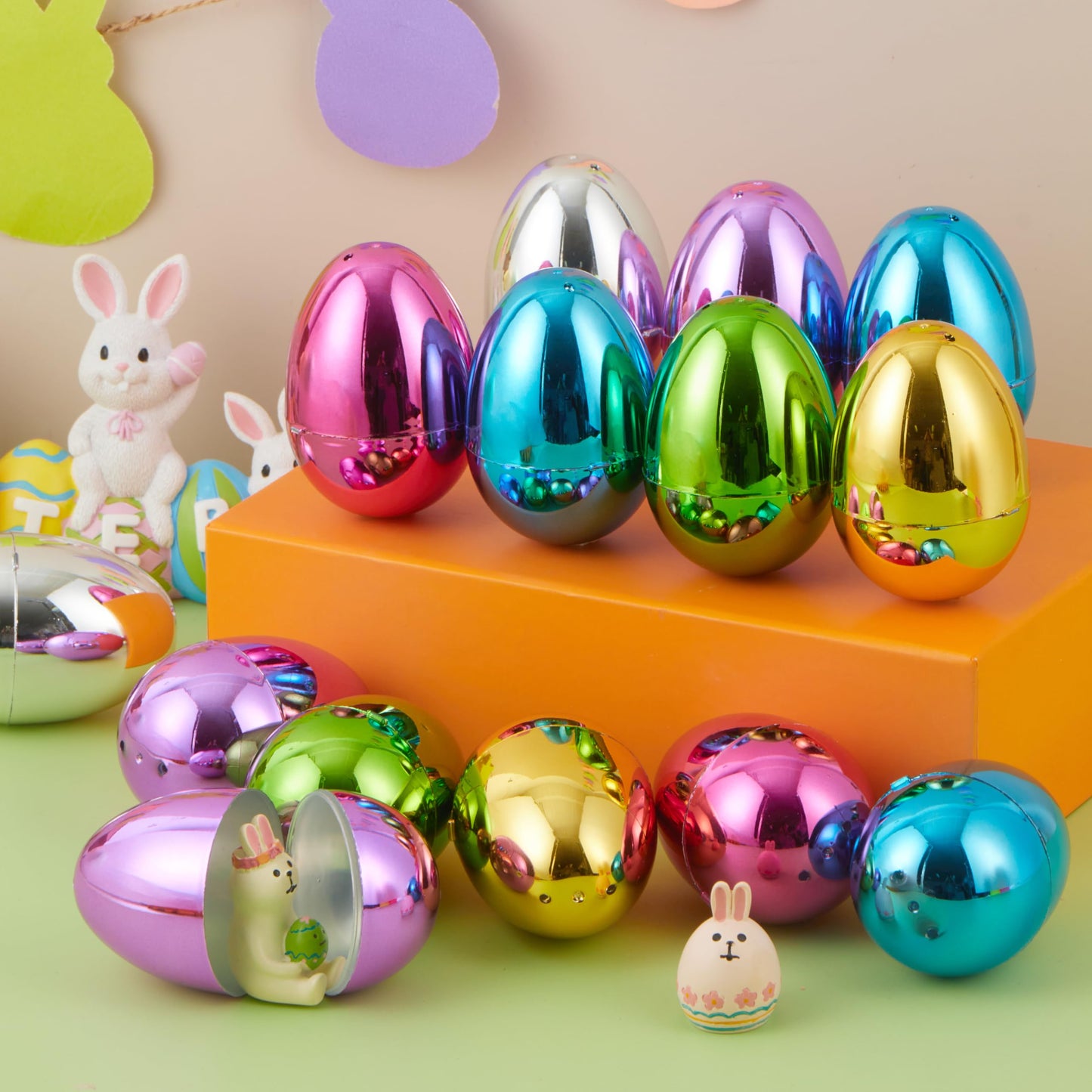 JOYIN 3.15" Metallic Easter Eggs, Shinny Plastic Eggs Colorful Bulks for Easter Hunt, Filling Treats, Easter Basket Stuffers, Classroom Prize Supplies, 48PCS