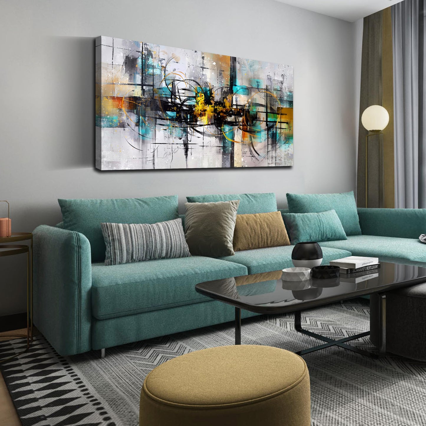 SIXTTART Abstract Wall Art for Living Room - Black and White Canvas Wall Art for Bedroom Ready to Hang Size 20" x 40"