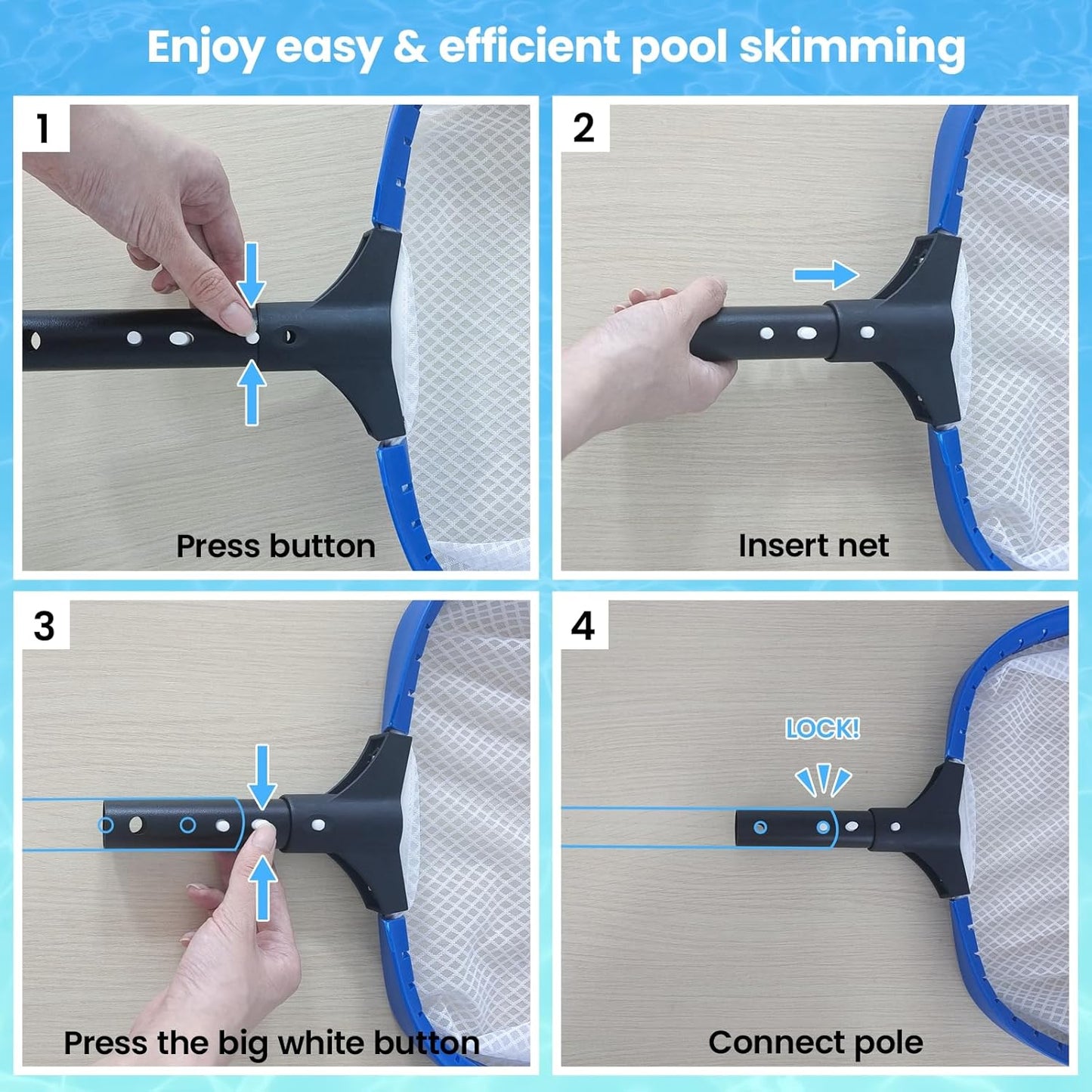 Poolvio 14" Heavy Duty Pool Skimmer Net - Aluminum Frame with Ultra-Fine Mesh for Leaves & Debris