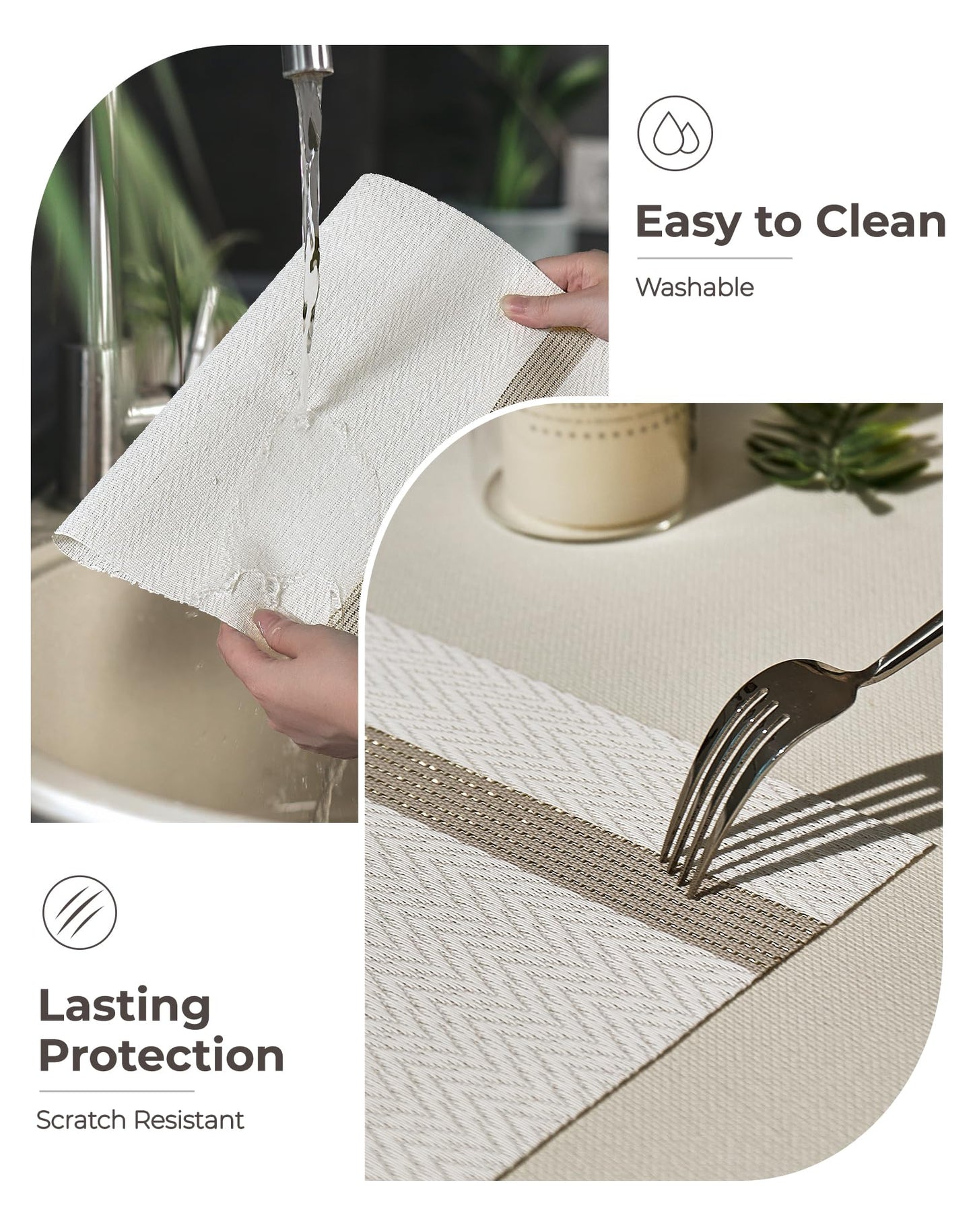Leetaltree Sparkling White Vinyl Woven Placemats Set of 4 - Washable Dining Table Placemats Striped, Suitable for Wedding, Anniversary, Daily Use - Sparkling Table Decor