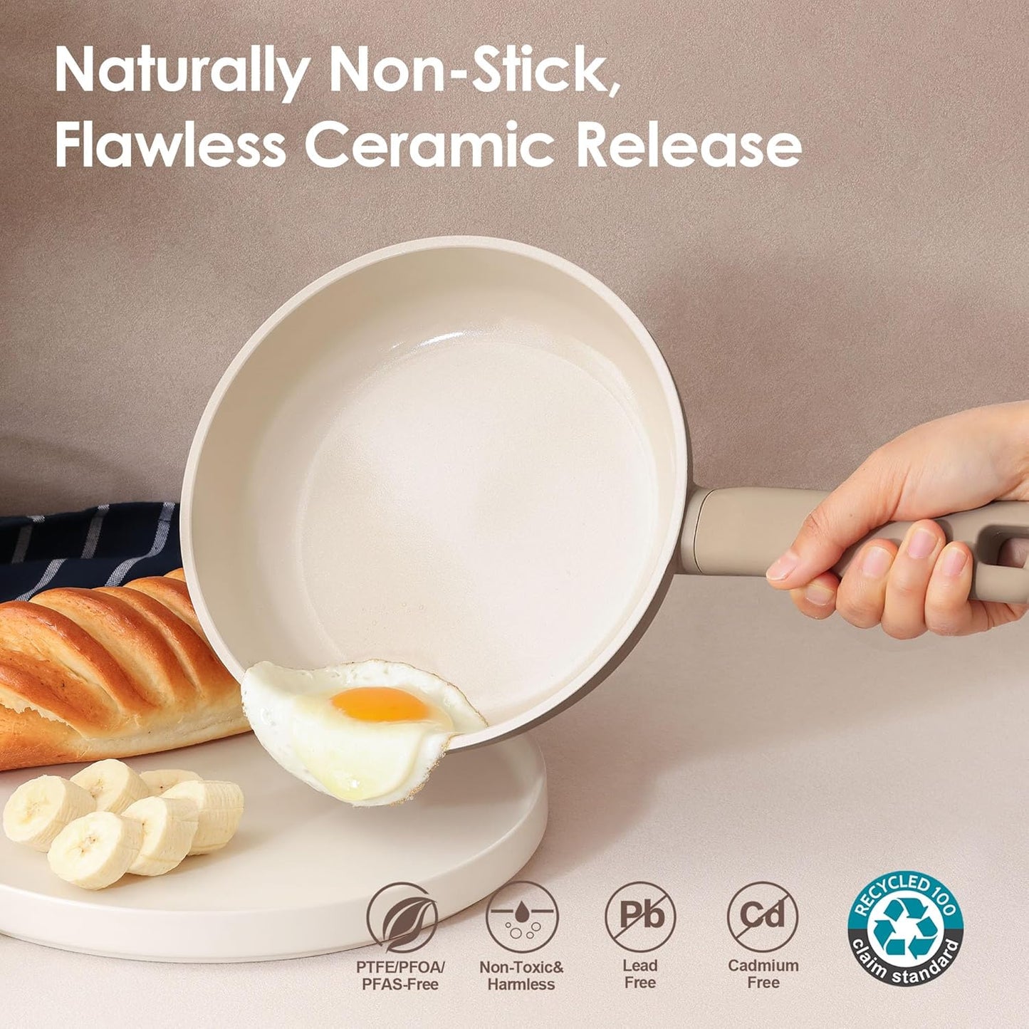 SENSARTE Ceramic Nonstick Cookware Set - 17-Piece Induction Kitchen Set | Healthy & Nontoxic, Taupe
