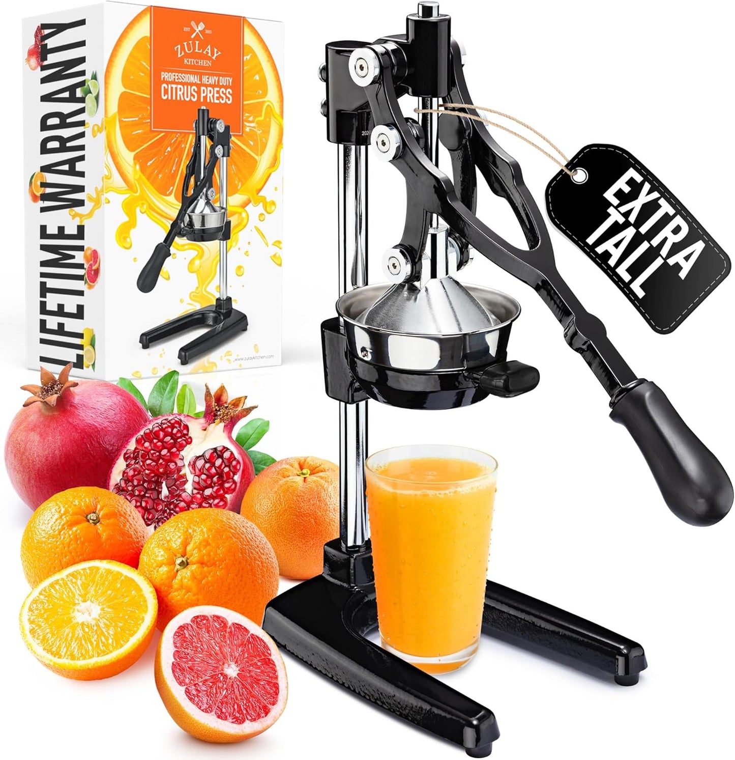 Zulay Kitchen Extra Tall Citrus Press - Manual Juicer for Orange Juice, Fits Tumblers & Tall Glasses