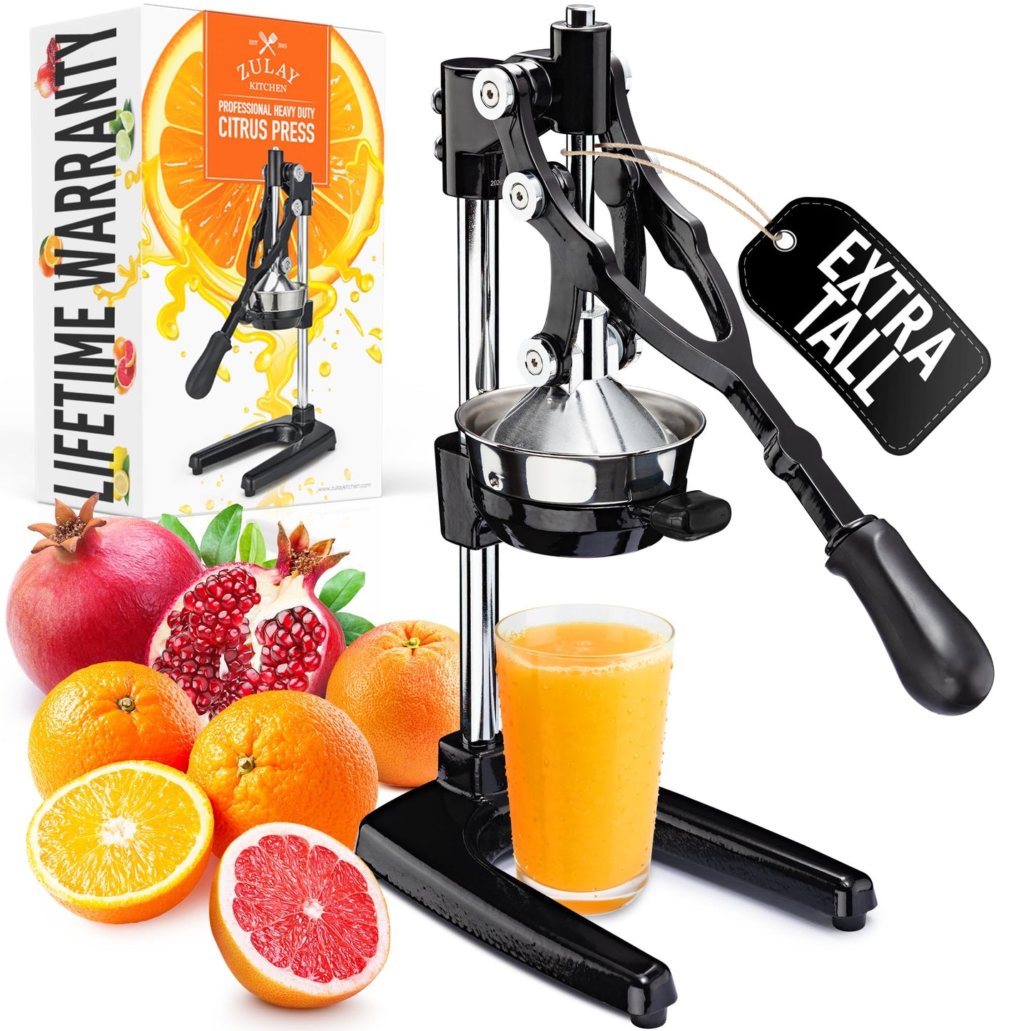Zulay Kitchen Extra Tall Citrus Press Manual Juicer - Manual Orange Juice Squeezer, Fits Tumblers, Tall Glasses and Cups - Fruit Press & Juice Press, Juice Presser Machine & Citrus Juicer Manual