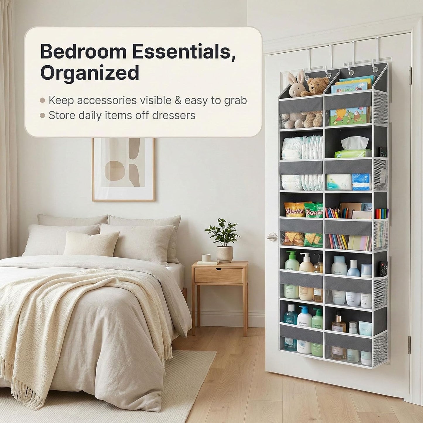 Skiennix 10-Pocket Over-The-Door Organizer - Heavy-Duty 600D Oxford Fabric with Upgraded Hooks | Ideal for Dorm, Closet, Bathroom Storage